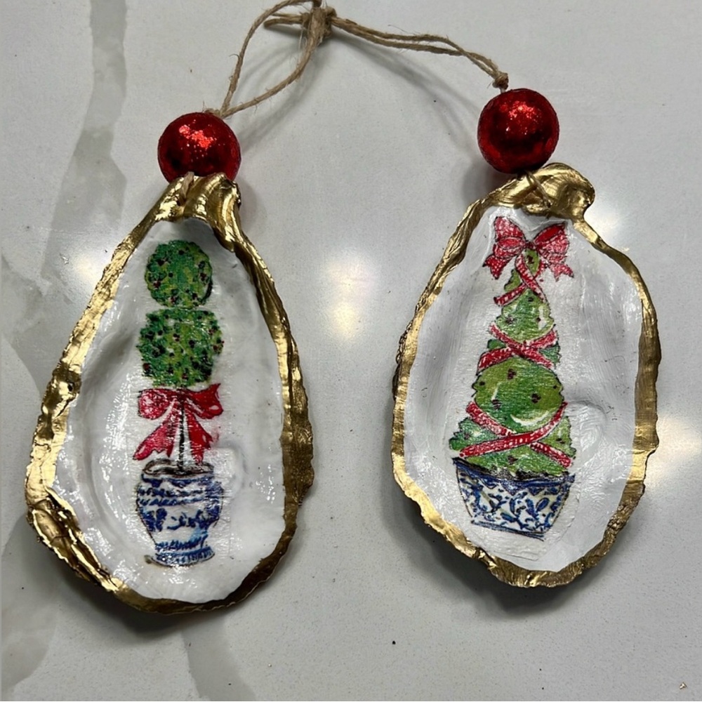 Handcrafted Oyster Holiday Ornaments set of two
